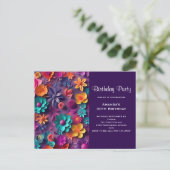 カラフル春の花パターン誕生日招待状 ポストカード (スタンド正面)