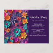 カラフル春の花パターン誕生日招待状 ポストカード (正面)