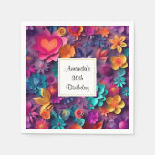 カラフル春の花パターン誕生日 スタンダードカクテルナプキン (正面)