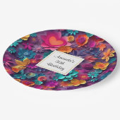 カラフル春の花パターン誕生日 ペーパープレート (アングル)