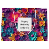 カラフル春の花パターン誕生日 ラージペーパーバッグ (裏面)