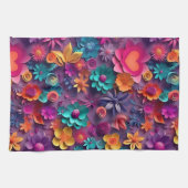 カラフル春の花パターン キッチンタオル (横)