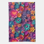 カラフル春の花パターン キッチンタオル (縦)