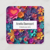 カラフル春の花パターン スクエア名刺 (正面)