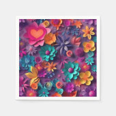 カラフル春の花パターン スタンダードカクテルナプキン (正面)