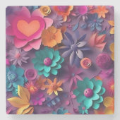 カラフル春の花パターン ストーンコースター (正面)