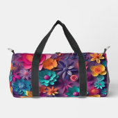 カラフル春の花パターン ダッフルバッグ