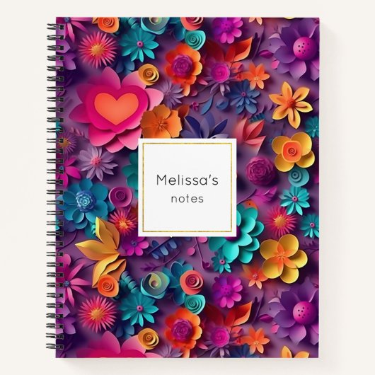 カラフル春の花パターン ノートブック (正面)