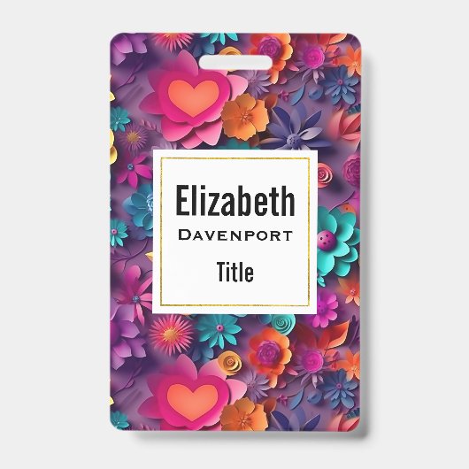 カラフル春の花パターン バッジ (表面)