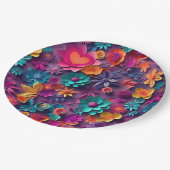 カラフル春の花パターン ペーパープレート (アングル)