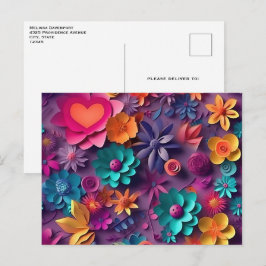 カラフル春の花パターン ポストカード