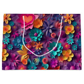 カラフル春の花パターン ラージペーパーバッグ (正面)