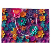 カラフル春の花パターン ラージペーパーバッグ (裏面)