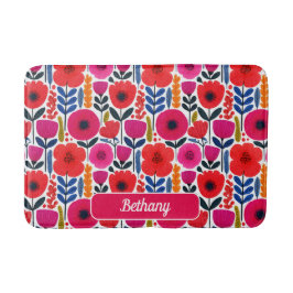 カラフル春の花パターン（名前） バスマット