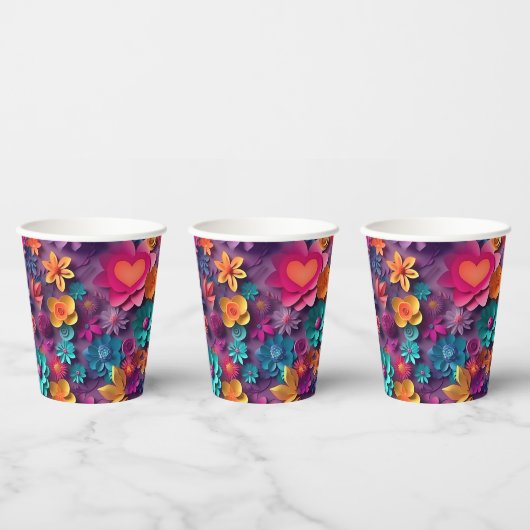 カラフル春の花パターン 紙コップ (複数)