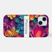 カラフル春の花パターン iPhone 15ケース (裏面横)