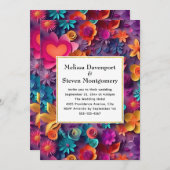 カラフル春の花パター結婚ン 招待状 (正面/裏面)