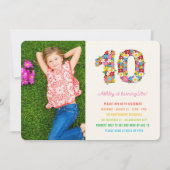 カラフル春の花フォトガール10誕生日 招待状 (正面)