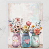 カラフル春の花メイスンジャーのスクラップブック紙 (正面/裏面)