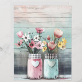 カラフル春の花メイスンジャーのスクラップブック紙 (正面/裏面)