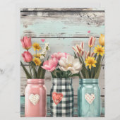 カラフル春の花メイスンジャーのスクラップブック紙 (正面/裏面)