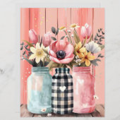 カラフル春の花メイスンジャーのスクラップブック紙 (正面/裏面)