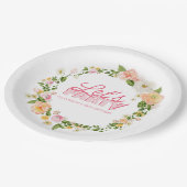 カラフル春の花レタリング100番目の誕生日 ペーパープレート (アングル)