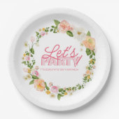 カラフル春の花レタリング100番目の誕生日 ペーパープレート (正面)