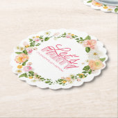 カラフル春の花レタリング90誕生日 ペーパーコースター (アングル)