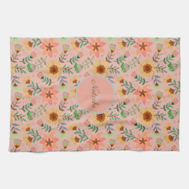カラフル春の花名ガーリーモノグラム キッチンタオル