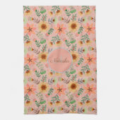 カラフル春の花名ガーリーモノグラム キッチンタオル (縦)