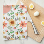 カラフル春の花名ガーリーモノグラム キッチンタオル (四つ折り)