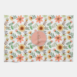 カラフル春の花名ガーリーモノグラム キッチンタオル