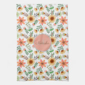 カラフル春の花名ガーリーモノグラム キッチンタオル (縦)