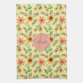 カラフル春の花名ガーリーモノグラム キッチンタオル (縦)