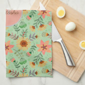 カラフル春の花名ガーリーモノグラム キッチンタオル (四つ折り)