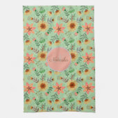 カラフル春の花名ガーリーモノグラム キッチンタオル (縦)
