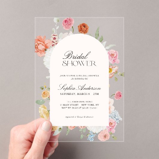 カラフル春の花書道ブライダルシャワー アクリル招待状 (インサイチュ (ポータブル))