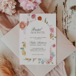 カラフル春の花書道ブライダルシャワー 招待状