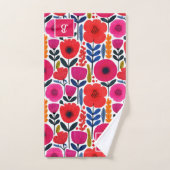 カラフル春の花水彩画BOHOモノグラム バスタオルセット (ハンドタオル)