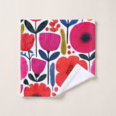 カラフル春の花水彩画BOHOモノグラム バスタオルセット (ウォッシュタオル)