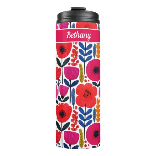 カラフル春の花水色BOHO名 タンブラー (正面)