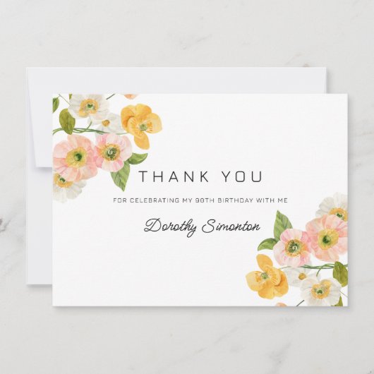 カラフル春の花90誕生日 サンキューカード (正面)