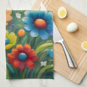 カラフル春の花 キッチンタオル (四つ折り)