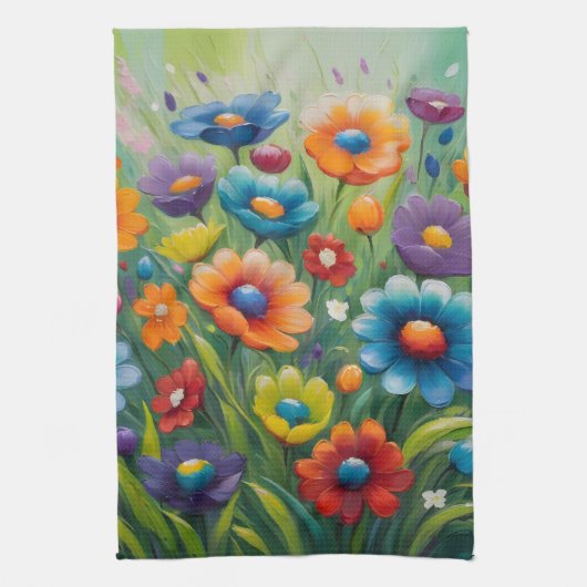 カラフル春の花 キッチンタオル (縦)