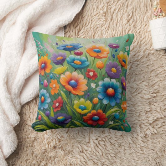 カラフル春の花 クッション (ブランケット)