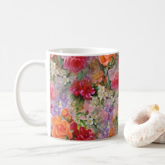カラフル春の花 コーヒーマグカップ (ドーナツ)