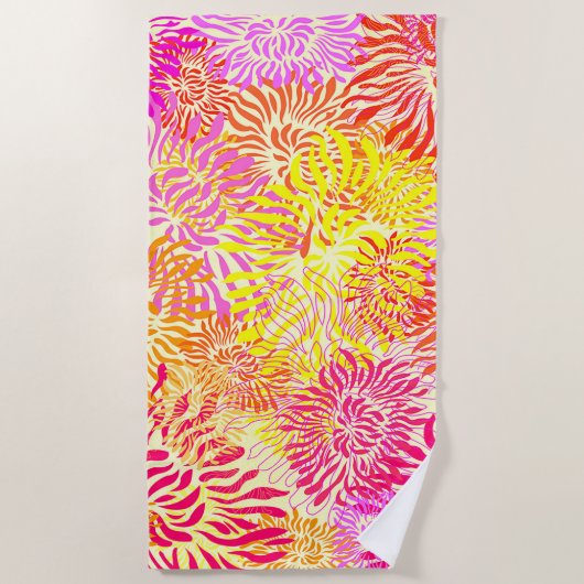 カラフル春の花 ビーチタオル (正面)