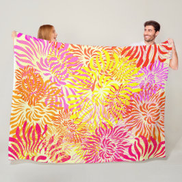 カラフル春の花 フリースブランケット