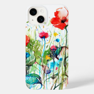 カラフル春の花&レッドポピーの水彩画 Case-Mate iPhone 14ケース
